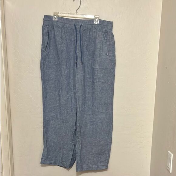 Athleta Retreat Linen Wide Leg Pants Blue Linen Pockets Boho Minimalist Coastal - Picture 3 of 16